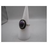 Sterling Silver Ring with Oval Purple Stone,...