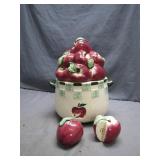 Ceramic Apple-Themed Cookie Jar with Lid
