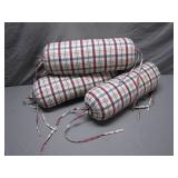 Three Plaid Cylinder Bolster Pillows