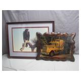 Framed Eagle Print and Truck Plaque Set