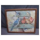 Framed Art of Cardinals and Blue Jays at Feeder