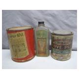 Collectible Tin and Glass Oil Containers Set
