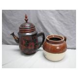 Stoneware Jug And Carved Teapot Duo
