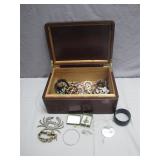Wooden Jewelry Box With Mixed Contents