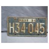 1961 Massachusetts License Plate