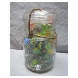 Jar of Colorful Vintage Glass Marbles