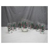 Holiday-Themed Glass Pitcher and 6 Tumblers