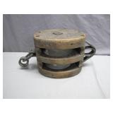 Wood and Metal Double Pulley Block