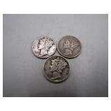 1940, 1941, 1942-D Mercury Dimes