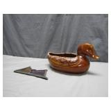 Ceramic Duck Bowl and Stained Glass Accent