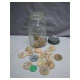 Ball Jar with Wooden Nickels Collection