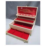 Three-Tier Cream and Red Jewelry Box