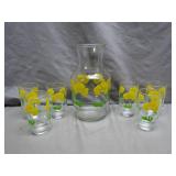 Glass Pitcher and Floral Tumblers