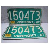 1967 Vermont License Plates Set