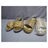 Prima Gold-Tone Slide Sandals in Boxes