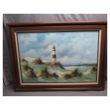 Coastal Lighthouse Oil Painting, 43.5 x 32 In.