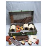 Vintage Wooden Train Set With Track and Case