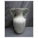White Ceramic Vase With Green Handles