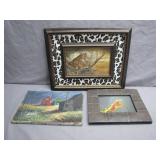 Three Unique Framed Art Pieces