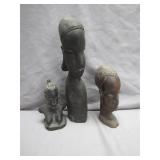 Three Hand-Carved Wooden Busts