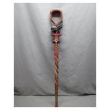 Hand-Carved Tribal Walking Stick with Elephant