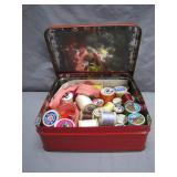 Retro Red Tin with Assorted Sewing Threads