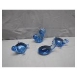 4 Blue Glass Animal Figurines