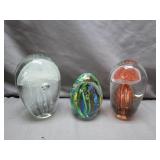 Three Glass Jellyfish Paperweights