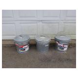 Three Galvanized Locking Lid Buckets