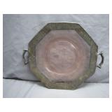 Silver Tone Tray with Pink Depression Glass