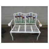 Hand-Painted Metal Bench Featuring Floral Design