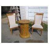 Tropical-Themed Wooden Table and Chair Duo