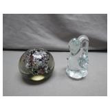 Glass Art Paperweight and Dog Figurine Set