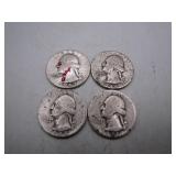 1943, 44, 45 & 46-D Washington Silver Quarters