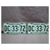 1961 Maryland License Plates (Pair)
