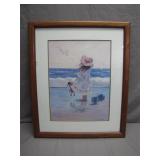 Framed Artwork of Girl on Beach by C. Kieffer