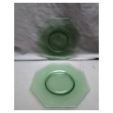 Two Green Glass Saucers with UV Glow