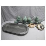 Decorative Lot with Birds, Cat, and Dish