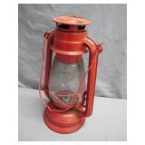 Red Metal Oil Lantern With Glass Globe