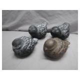 Four Cast Stone Bird Figurines