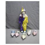 Porcelain Clown Figurine and Holiday Ornaments