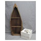 Wooden Boat Shelf With Shell-Filled Box