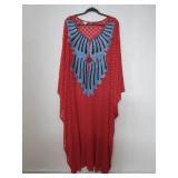 Red Caftan with Blue Embroidered Detail