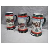 3 Budweiser Holiday Stein Mugs