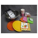 Colorful Party Supplies with Colander and Grater