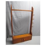 Wooden Rack with Pegs and Bottom Drawer