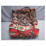 Colorful Woven Pattern Tote Bags With Leather