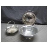 Three Decorative Silver-Colored Items