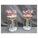 Glass Mantle Lustre Vases with Prisms