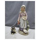 Ceramic Figurine of Farmwoman, Cat, and Goose